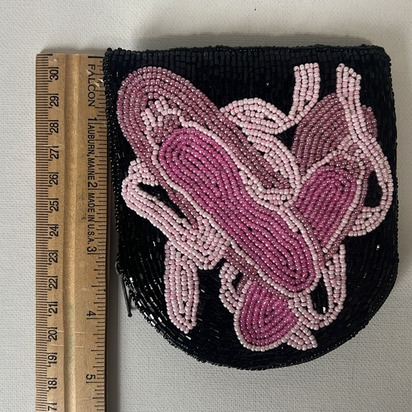 💥3/10 Sale - C. Marie Beaded Black and Pink Ballet Slippers Coin Purse - Picture 3 of 7